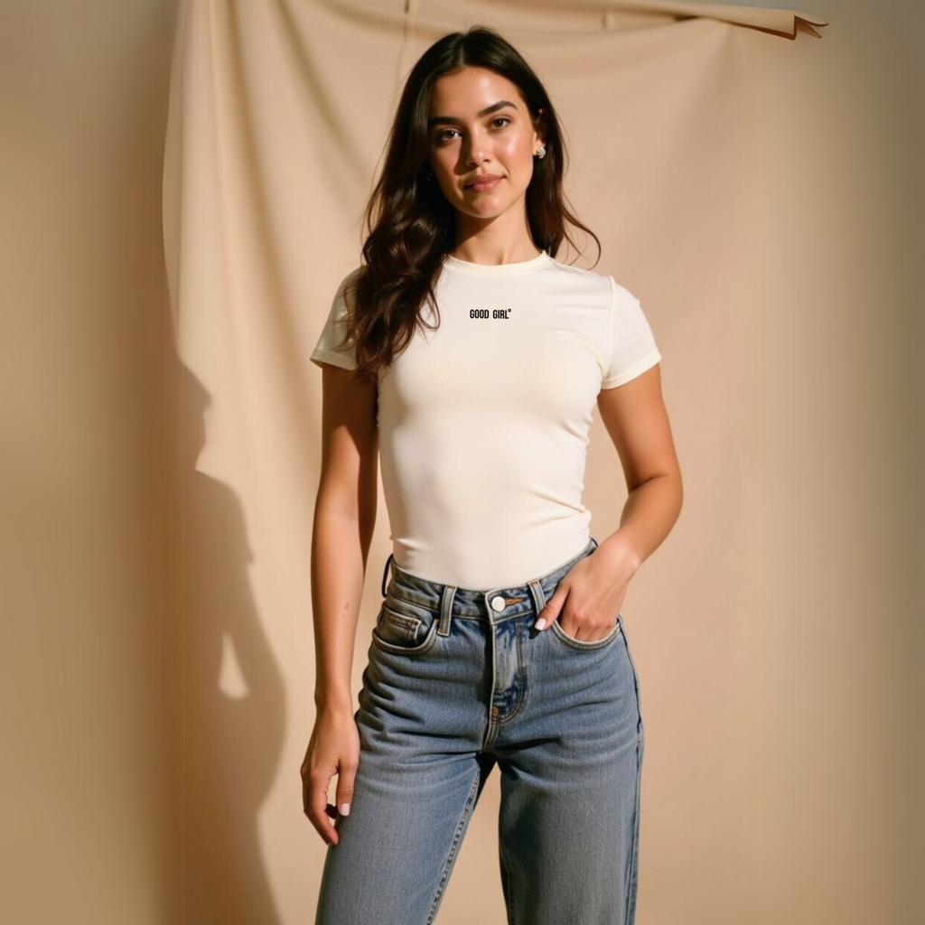 Slim Statement T-Shirt "GOOD GIRL BAD HABITS" - White