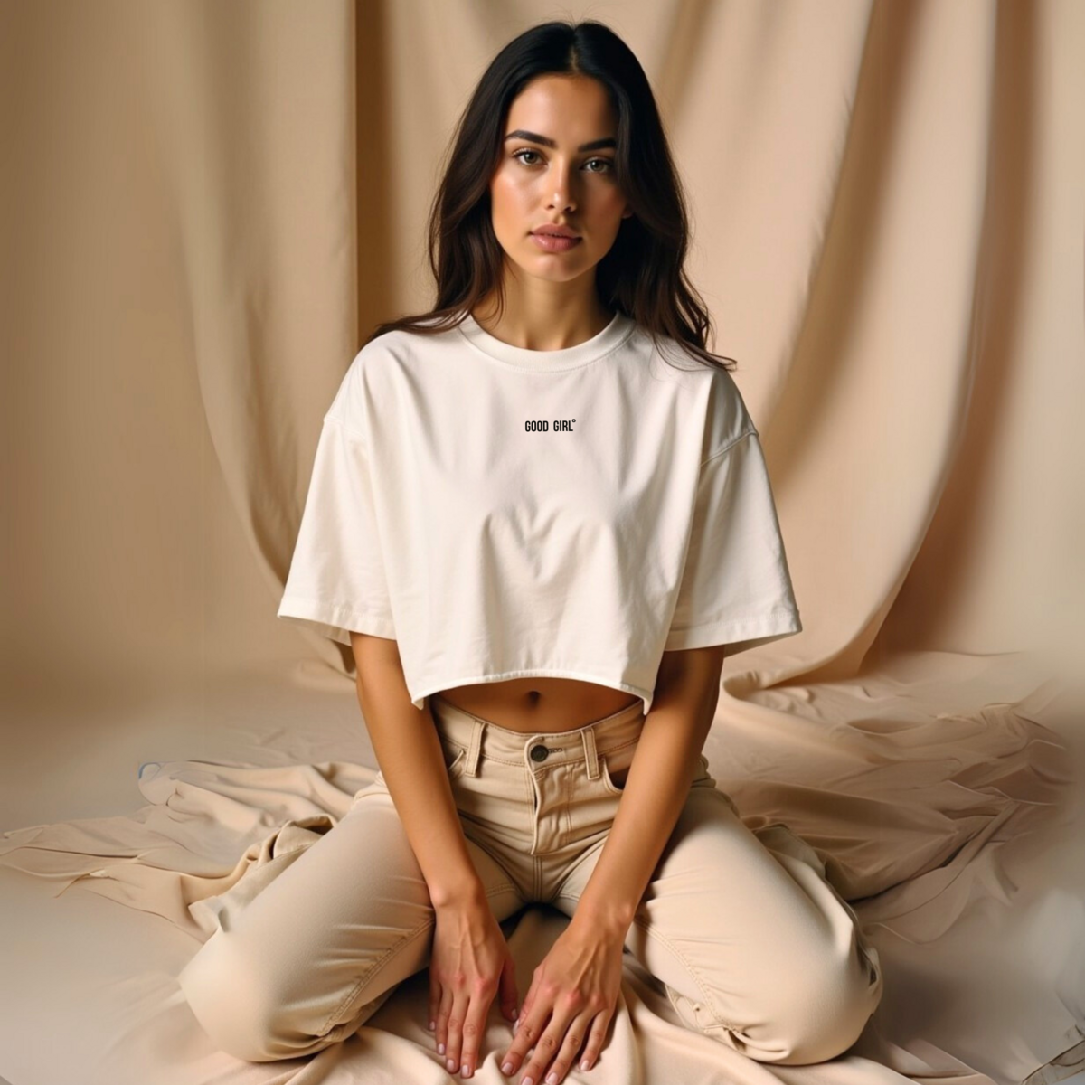 Statement Crop T-Shirt "GOOD GIRL - BAD HABITS" - Weiss