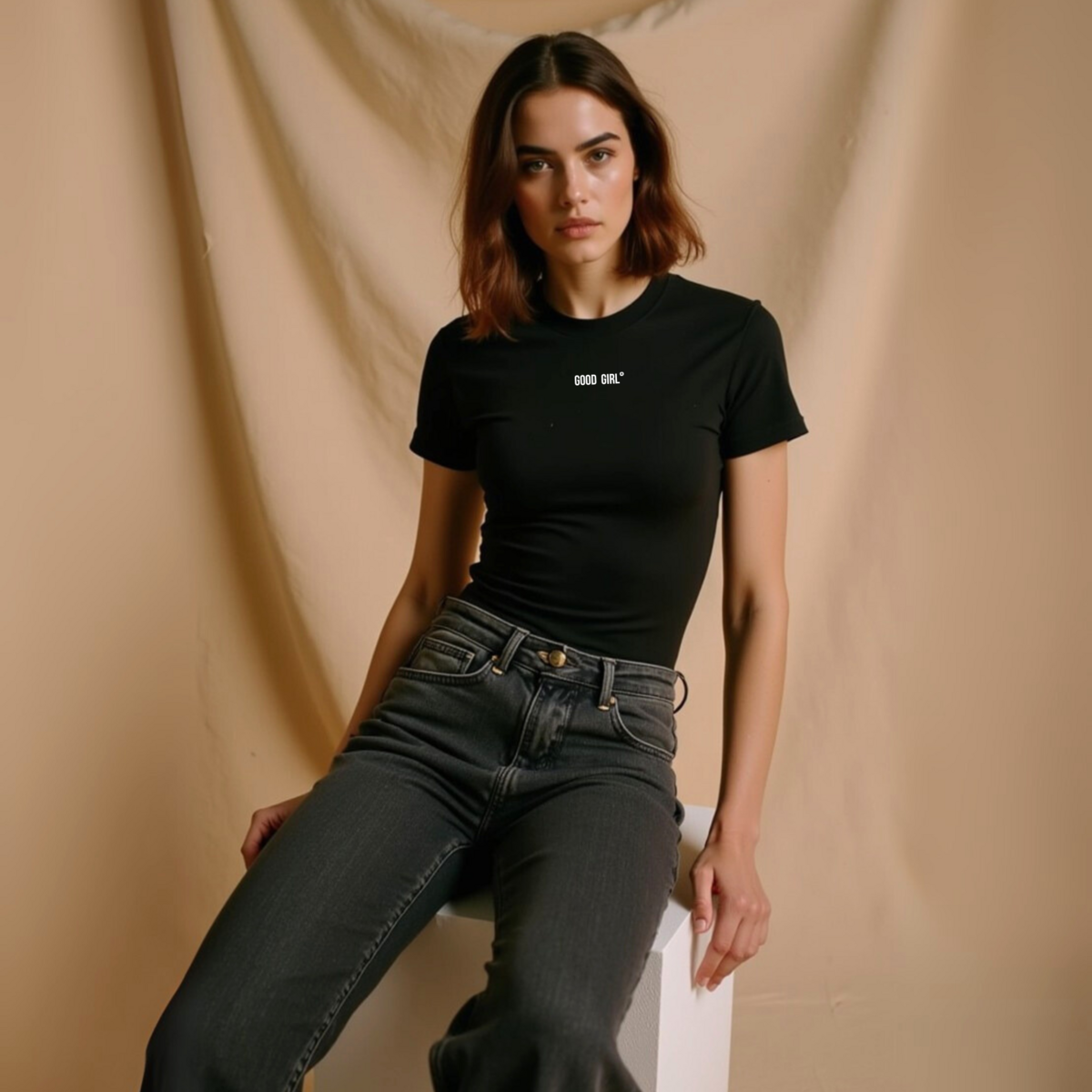 Slim Statement T-Shirt "GOOD GIRL BAD HABITS" - White