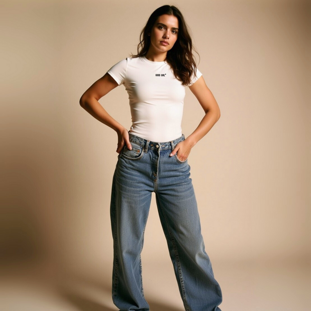 Slim Statement T-Shirt "GOOD GIRL BAD HABITS" - White