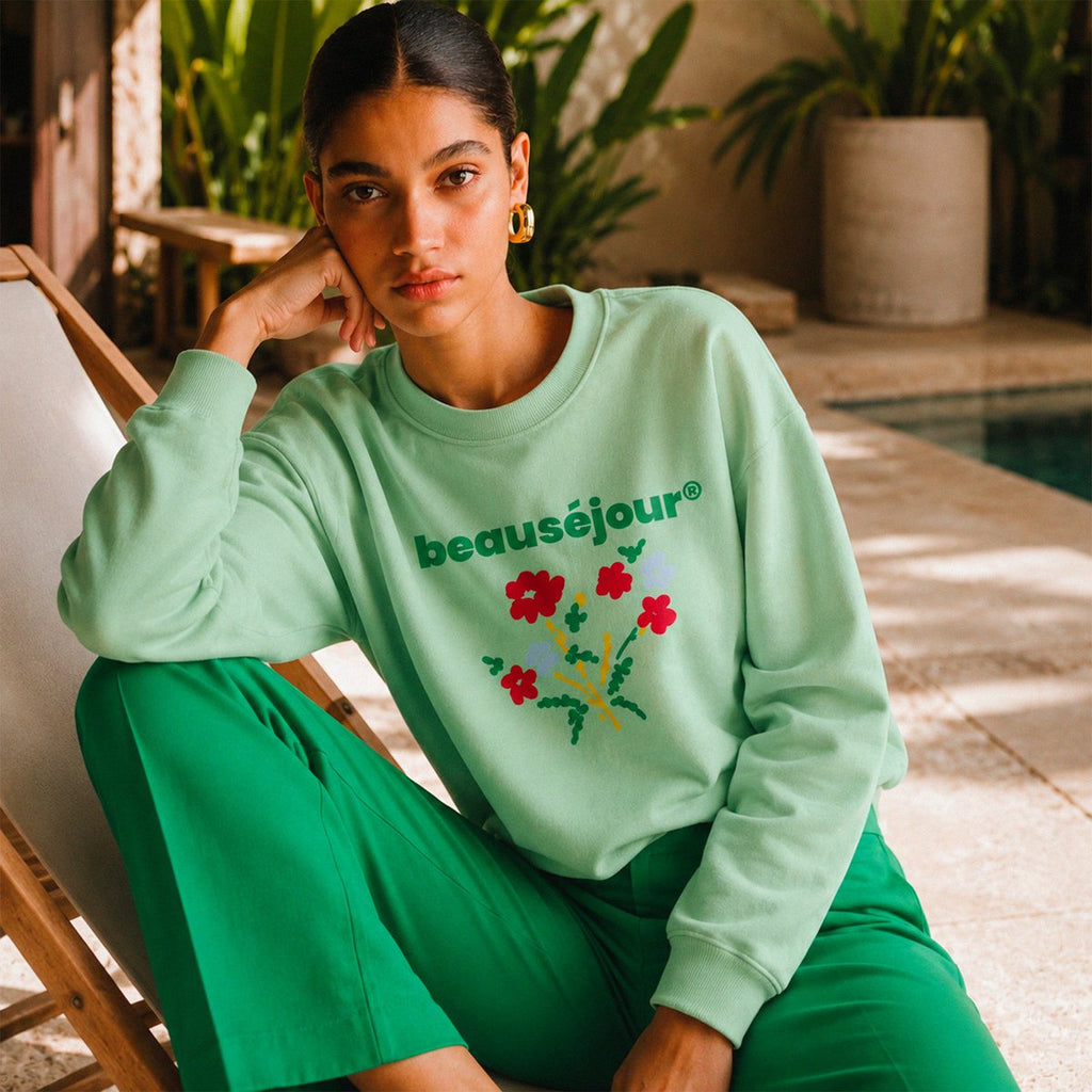 Flower Sweatshirt Grün | Bio-Baumwolle | Beauséjour®