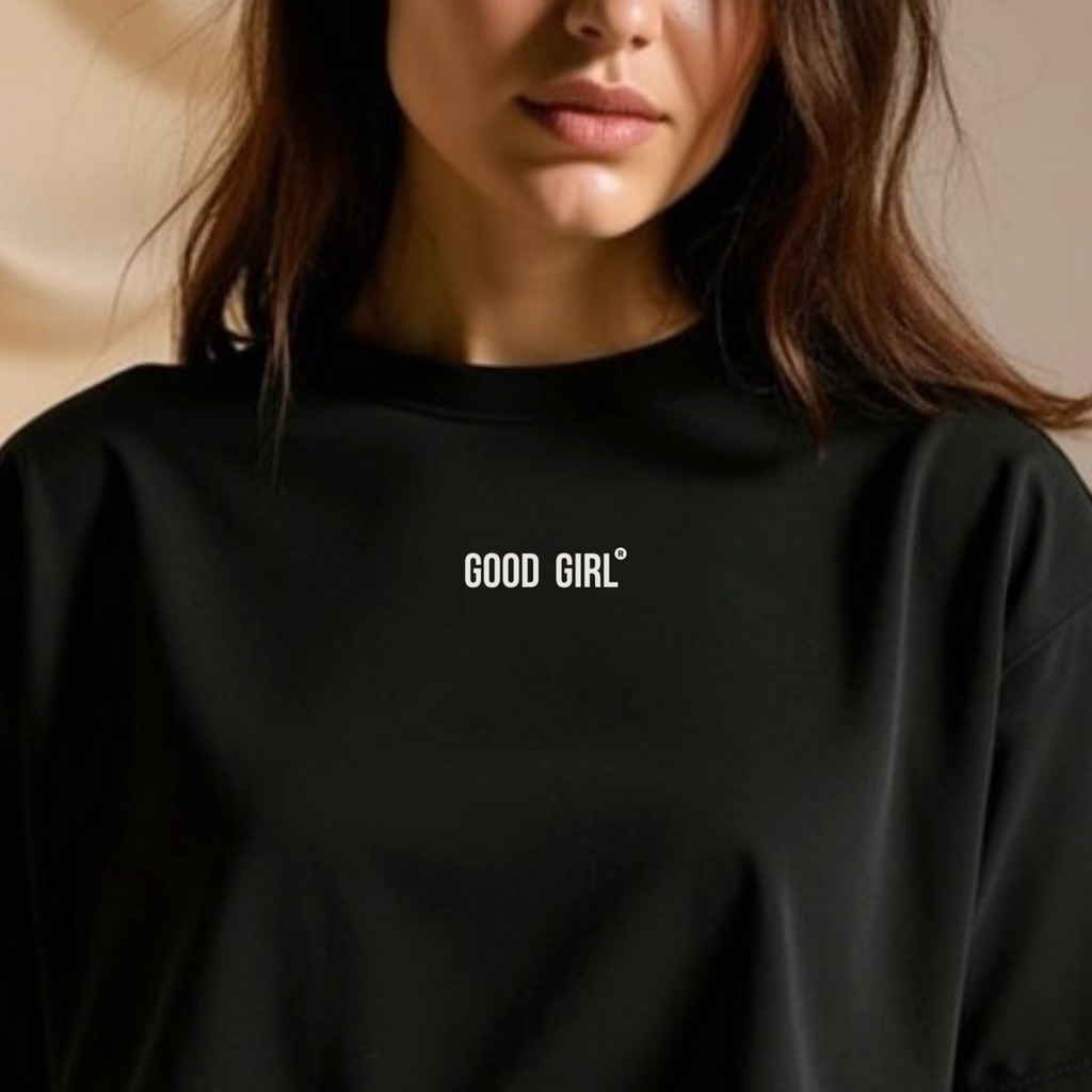 Statement Crop T-Shirt "GOOD GIRL - BAD HABITS" - Weiss