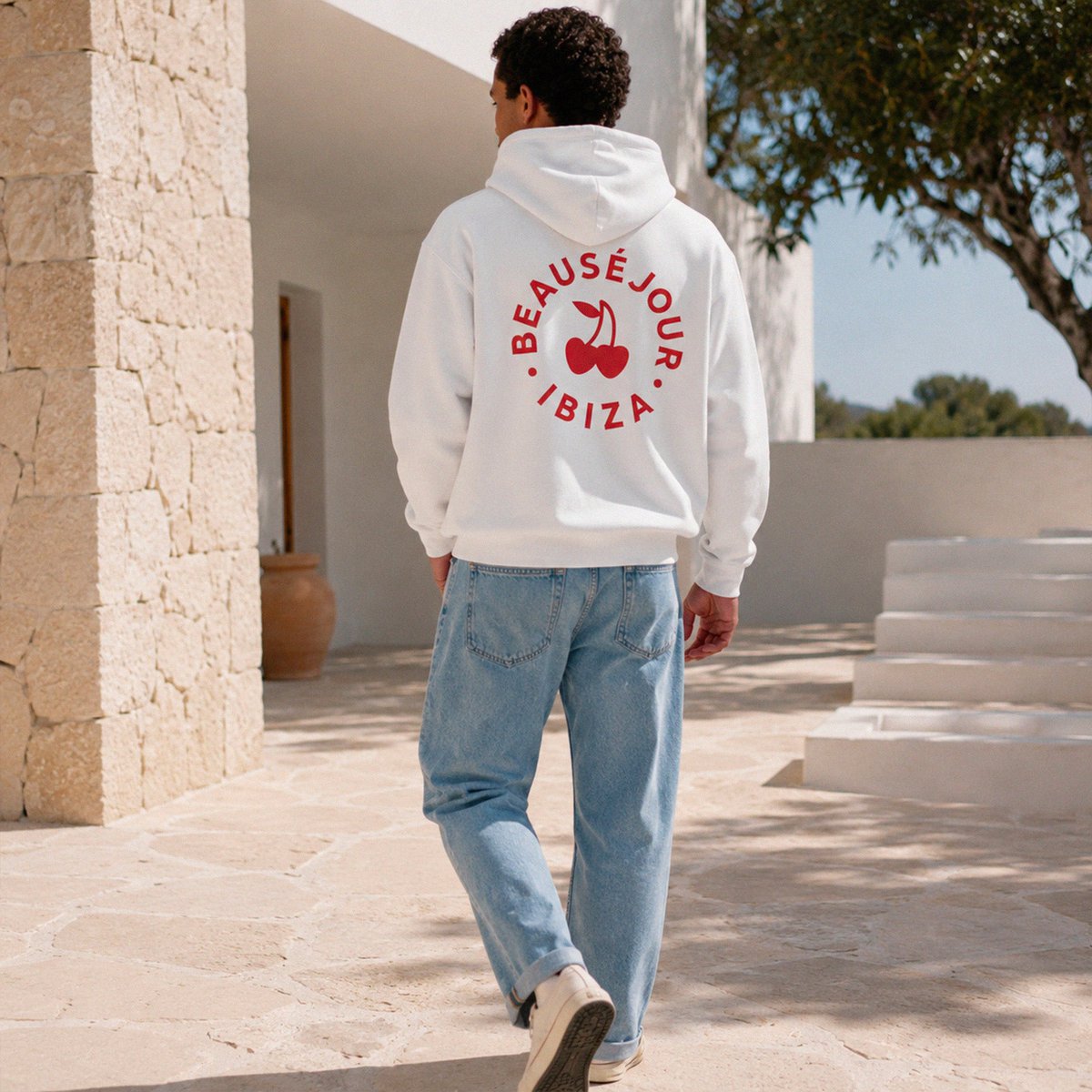 Weißer Ibiza Cercle Hoodie | Bio-Baumwolle | Beauséjour®