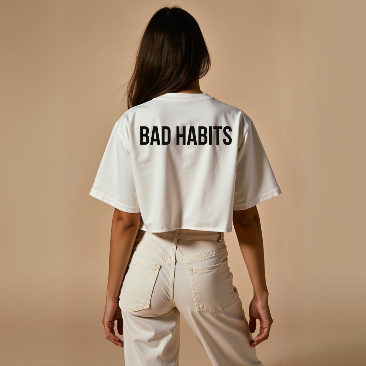 Statement Crop T-Shirt "GOOD GIRL - BAD HABITS" - Weiss