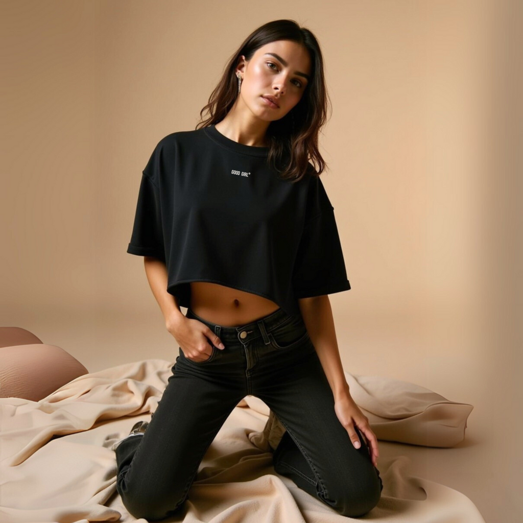 Statement Crop T-Shirt "GOOD GIRL - BAD HABITS" - Weiss