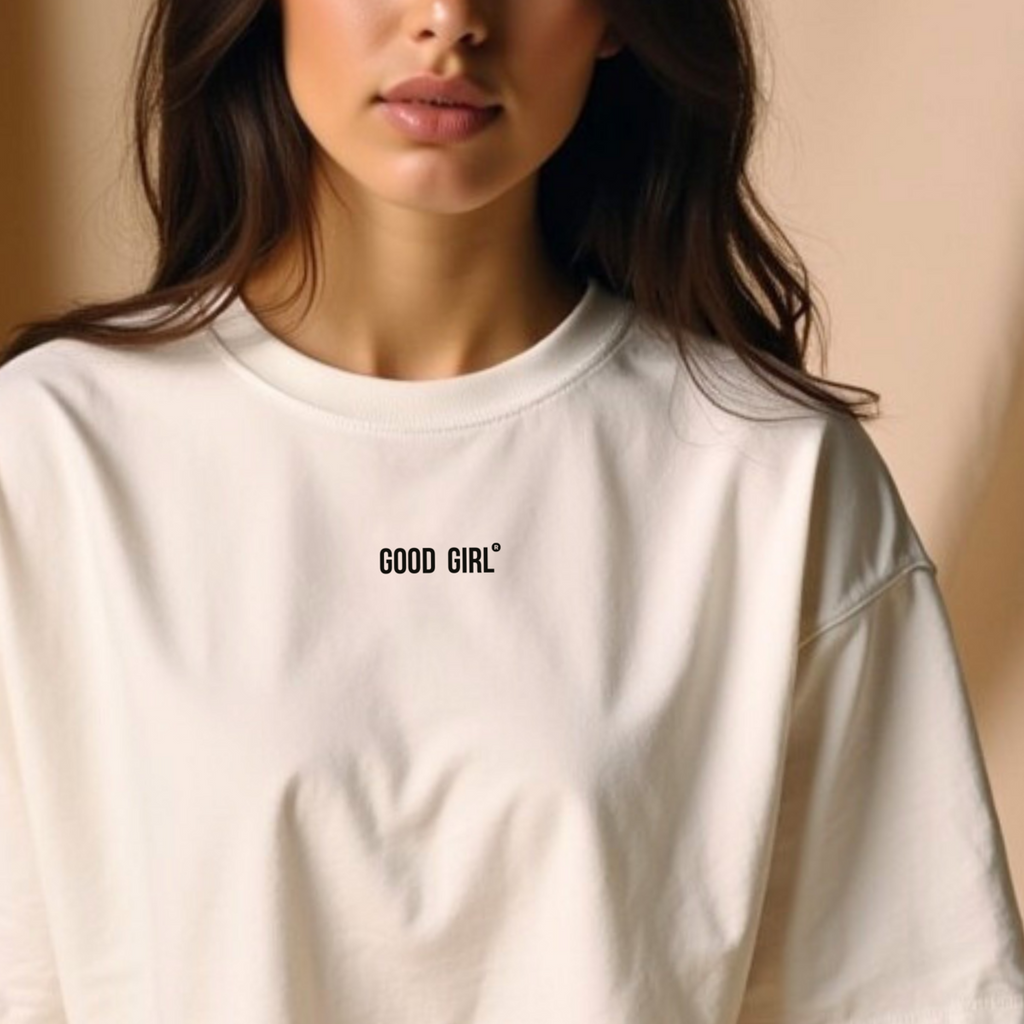 Statement Crop T-Shirt "GOOD GIRL - BAD HABITS" - Weiss